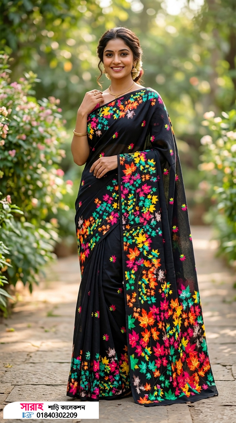 সিল্কের কালো কালার শাড়ি